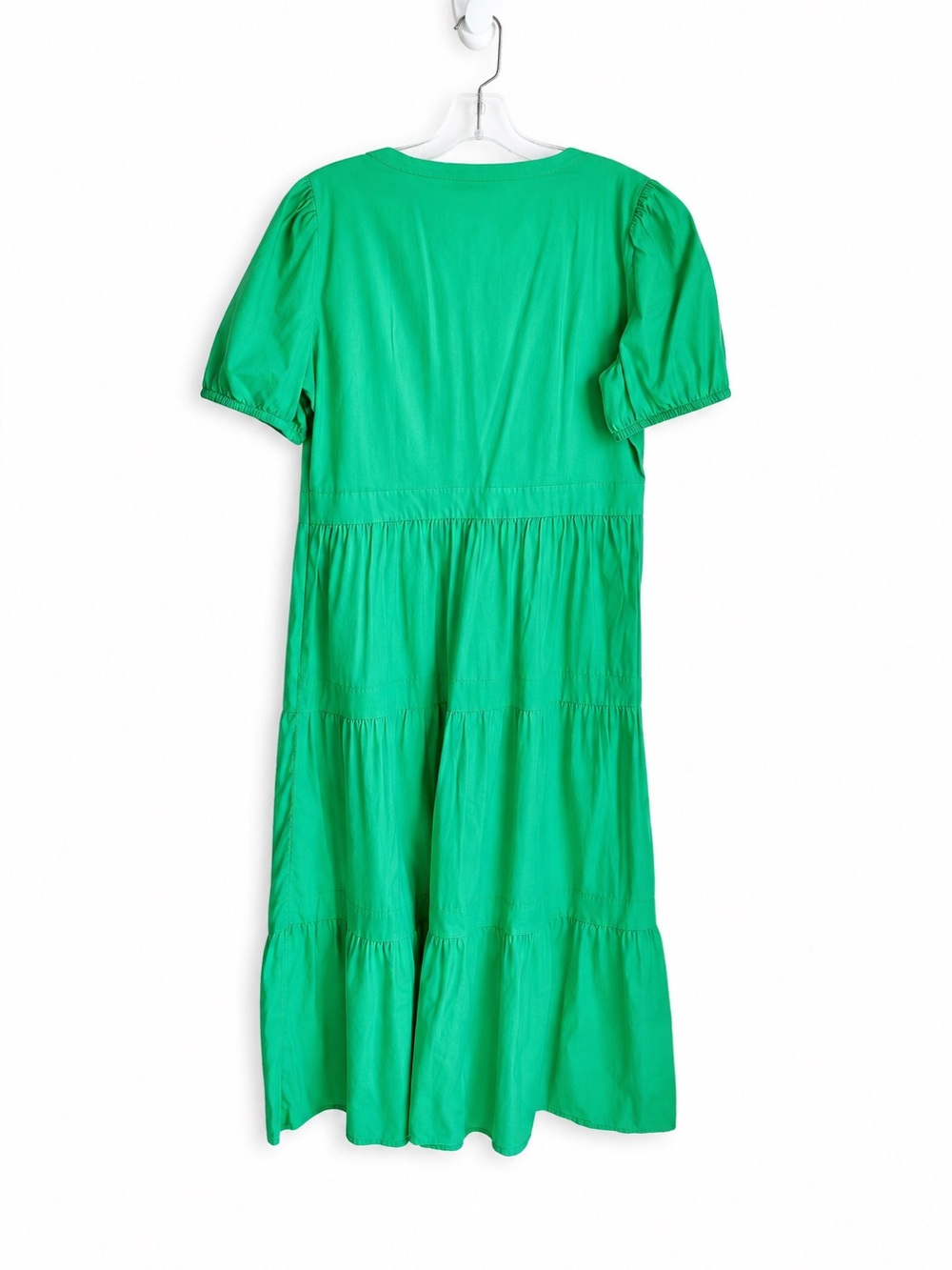 LOFT Tiered  Puff Sleeve Midi Dress in Kelly Green Size 12 - Picture 7 of 15